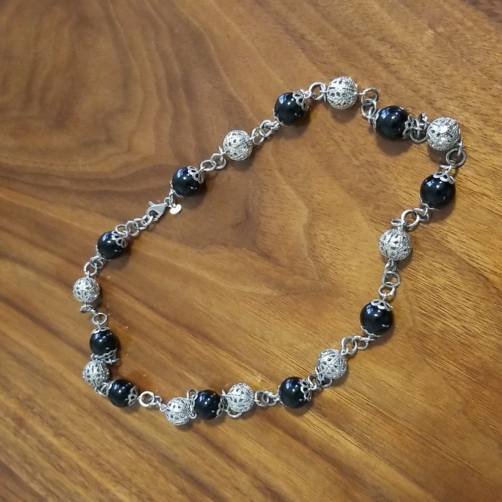 Milor Italy Black Onyx & Stainless Steel Necklace